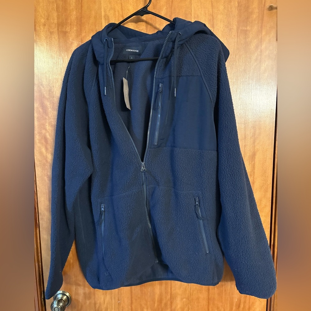 J. Crew Men's Navy Fleece Zip-Up Sweater